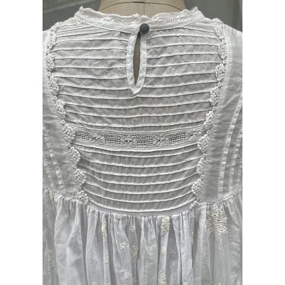 Free People Womens White Lace High Neck Embroidered Pleated Mini Dress Size XS - Picture 7 of 10